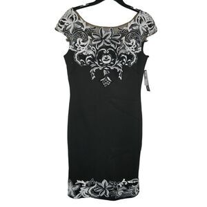 XSCAPE Embroidered Appliqué Scuba Crepe Cocktail Dress Size 6